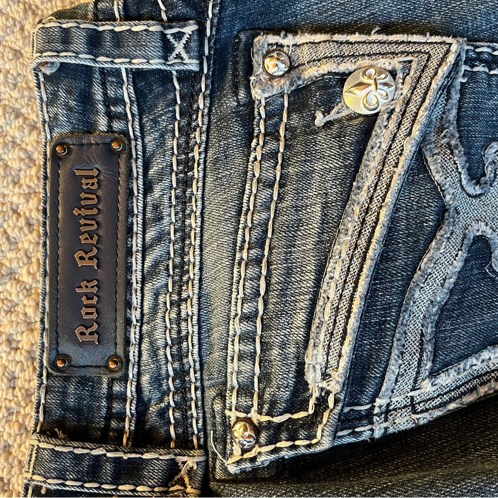 Rock Revival Dark Blue Jeans with Double Stitch Accents - Picture 4 of 9